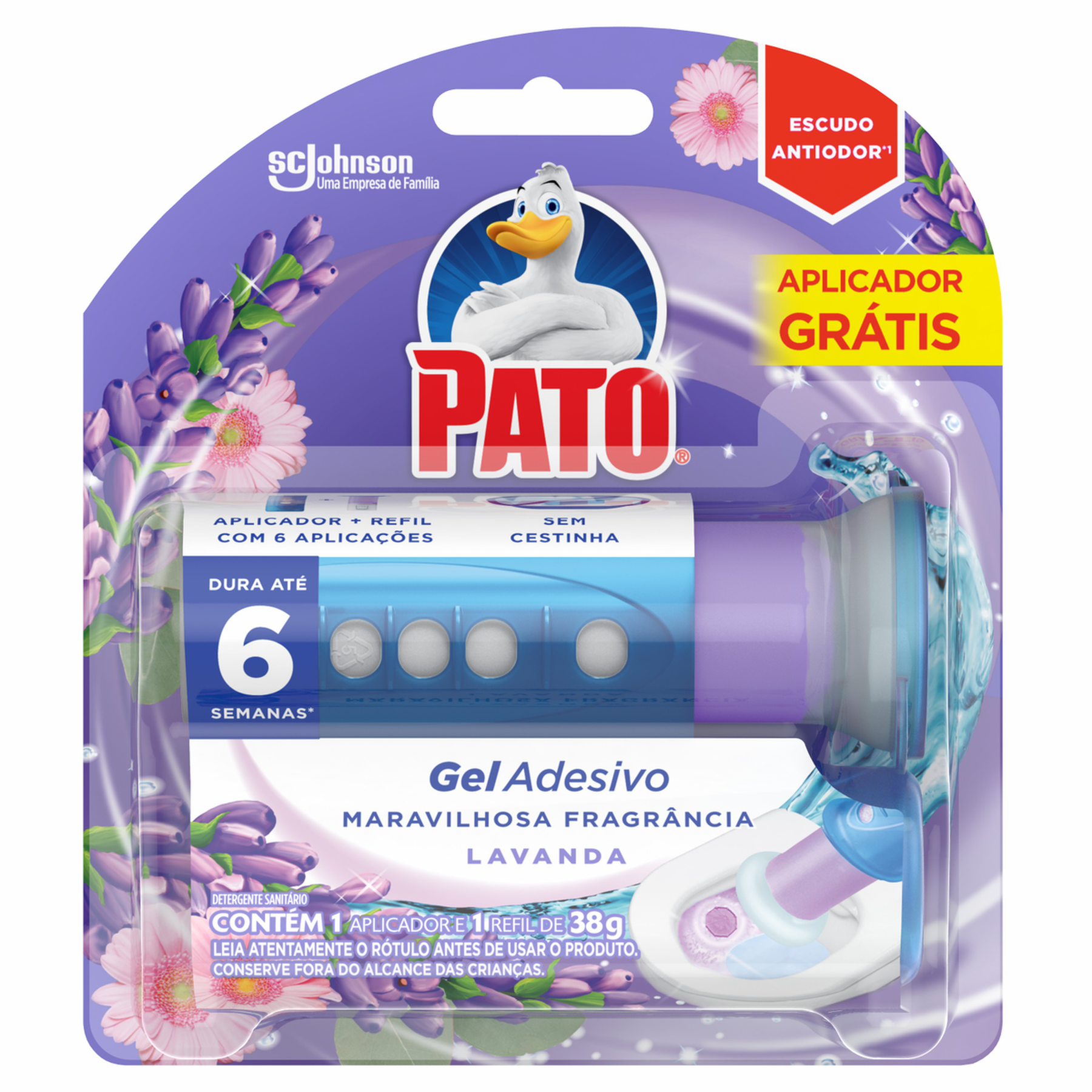 Detergente Sanitário Gel Adesivo Lavanda Pato 38g - Embalagem Aparelho Grátis