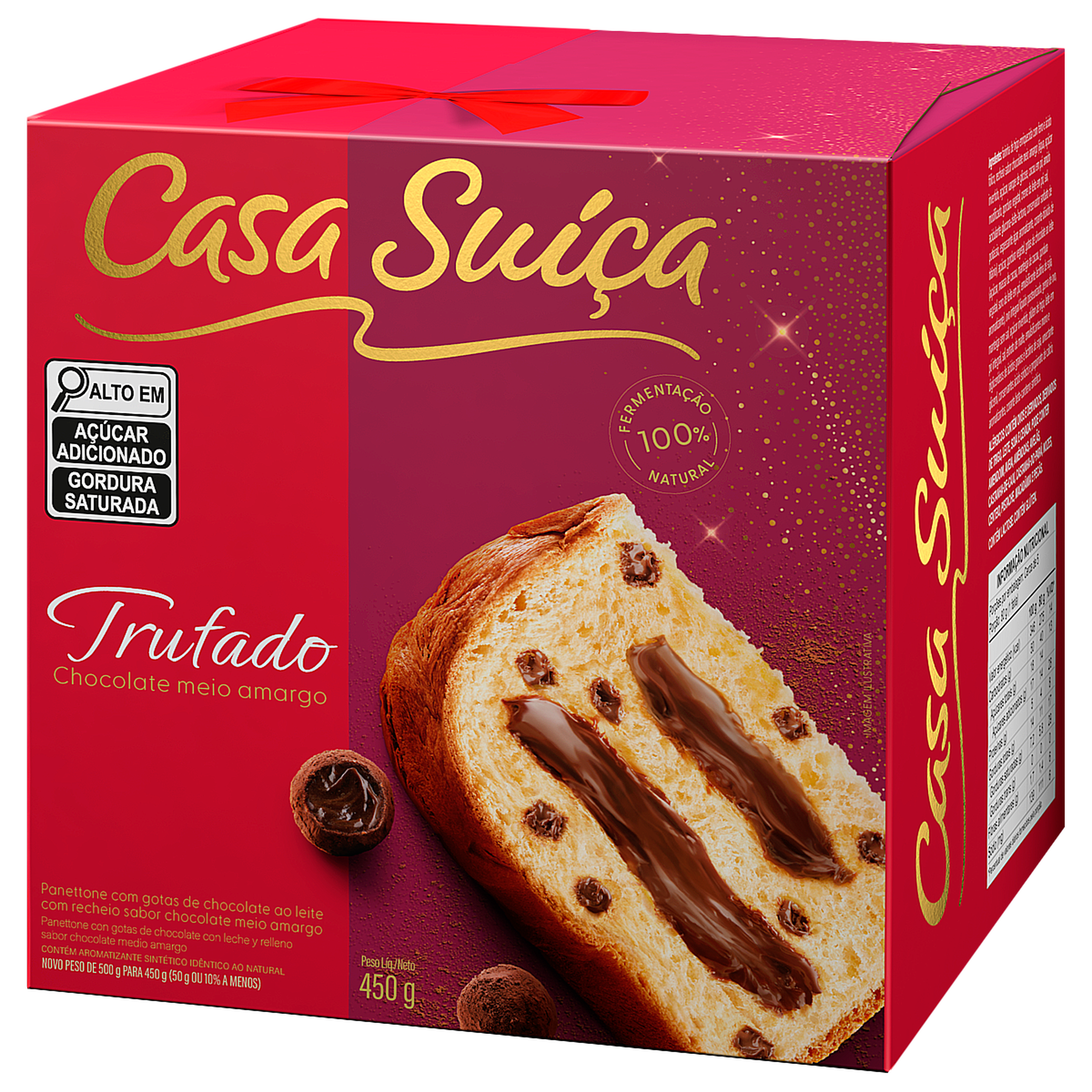 Panettone Recheado Trufado Casa Su&iacute;&ccedil;a Caixa 450g