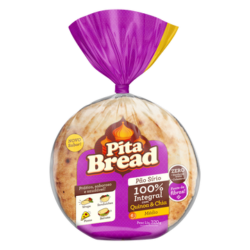 Pão Sírio Médio Integral Quinoa e Chia Pita Bread Pacote 320g