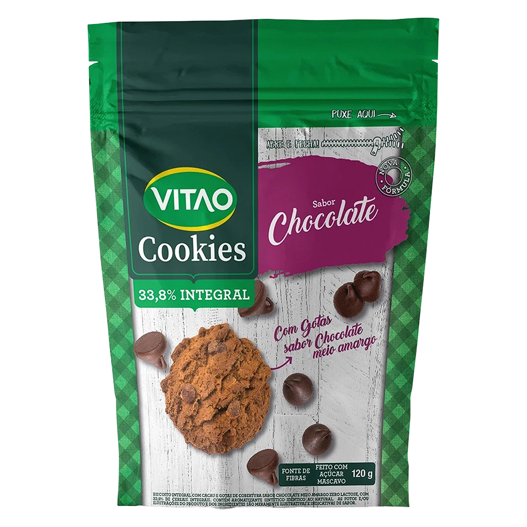 Biscoito Cookies Chocolate 33,8% Integral Vitao Pacote 120g