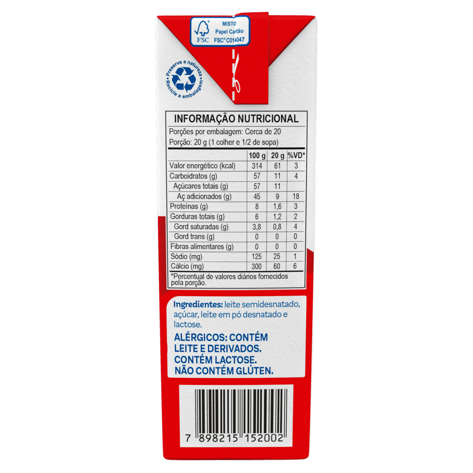 Leite Condensado Semidesnatado Piracanjuba Caixa 395g