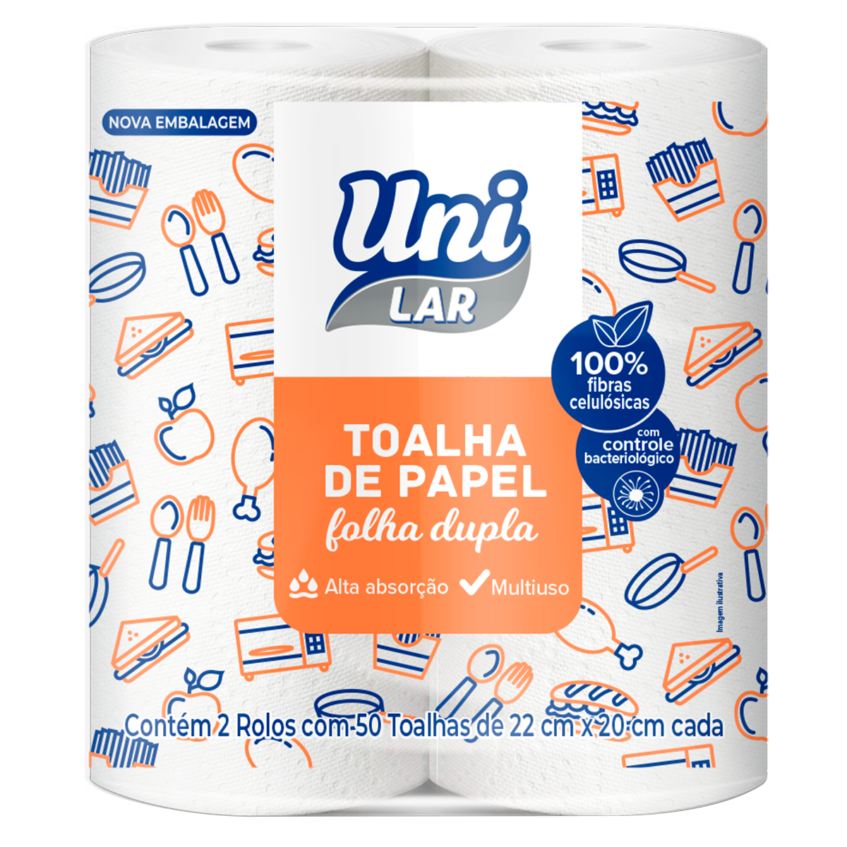 Toalha de Papel Folha Dupla Uni Lar C/100 Unidades
