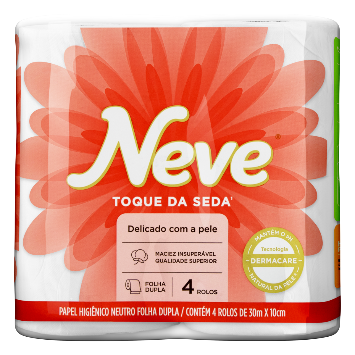 Papel Higi&ecirc;nico Neutro Folha Dupla Toque da Seda Neve 30m Pacote C/4 Unidades