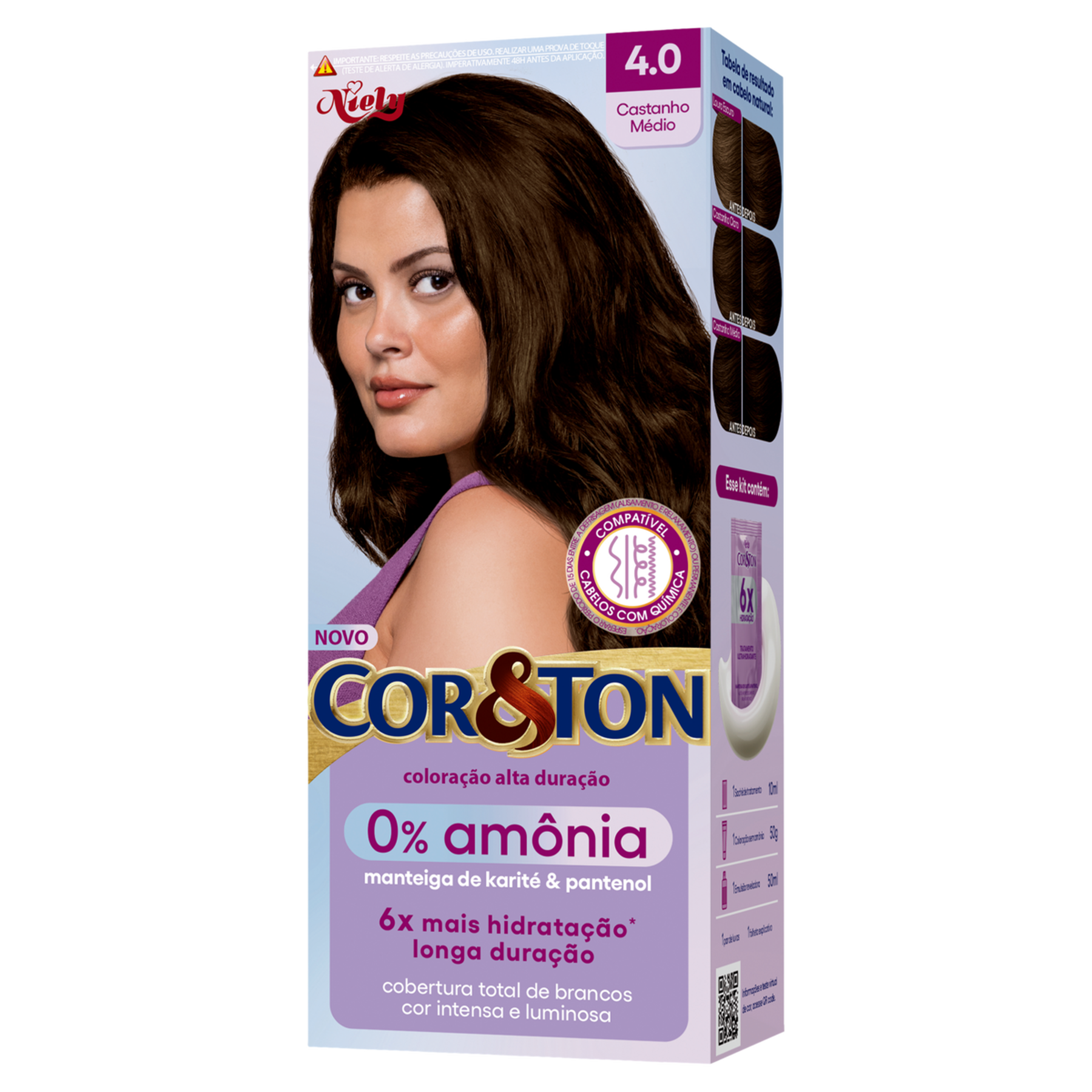 Tintura para Cabelo 0% Amônia Castanho Médio 4.0 Niely CoreTon
