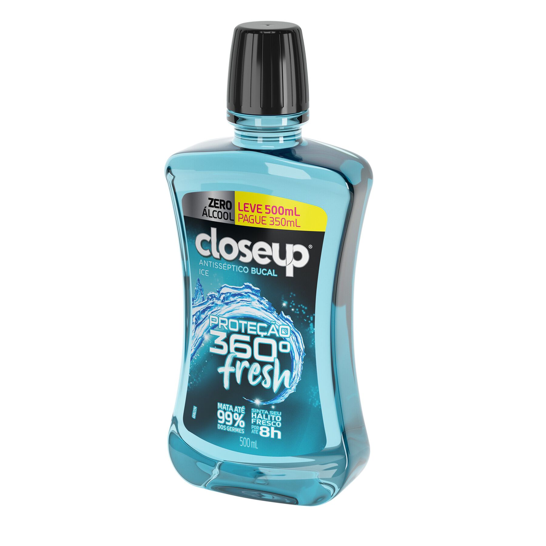 Enxaguante Bucal Antisséptico Zero Álcool Ice Closeup Proteção 360° Fresh Frasco Leve 500ml Pague 350ml