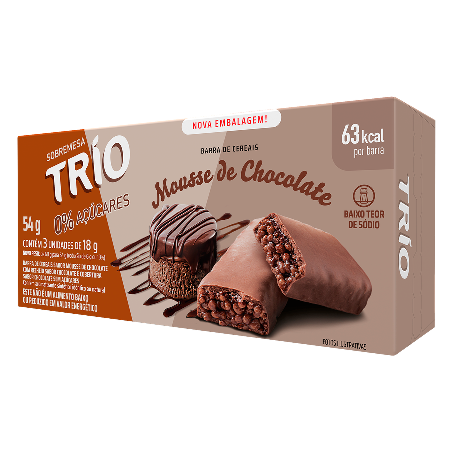 Barra de Cereais Mousse de Chocolate Trio 54g C/3 Unidades