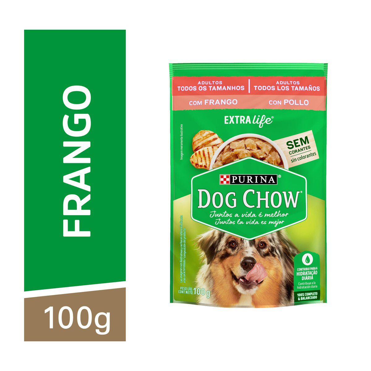Alimento para C&atilde;es Adultos Frango Dog Chow Extra Life Purina Sach&ecirc; 100g