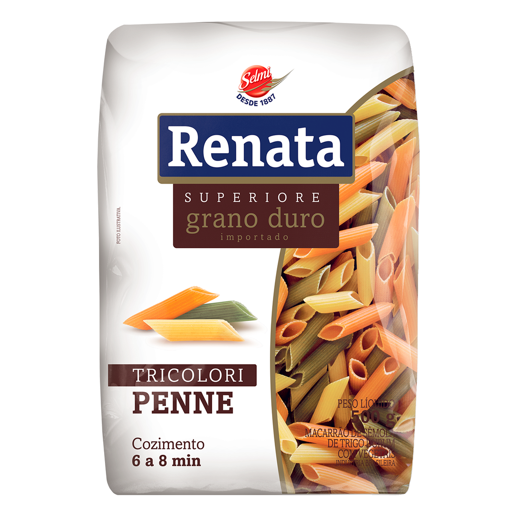 Macarr&atilde;o de S&ecirc;mola de Trigo com Vegetais Grano Duro Tricolori Penne Renata Superiore Pacote 500g