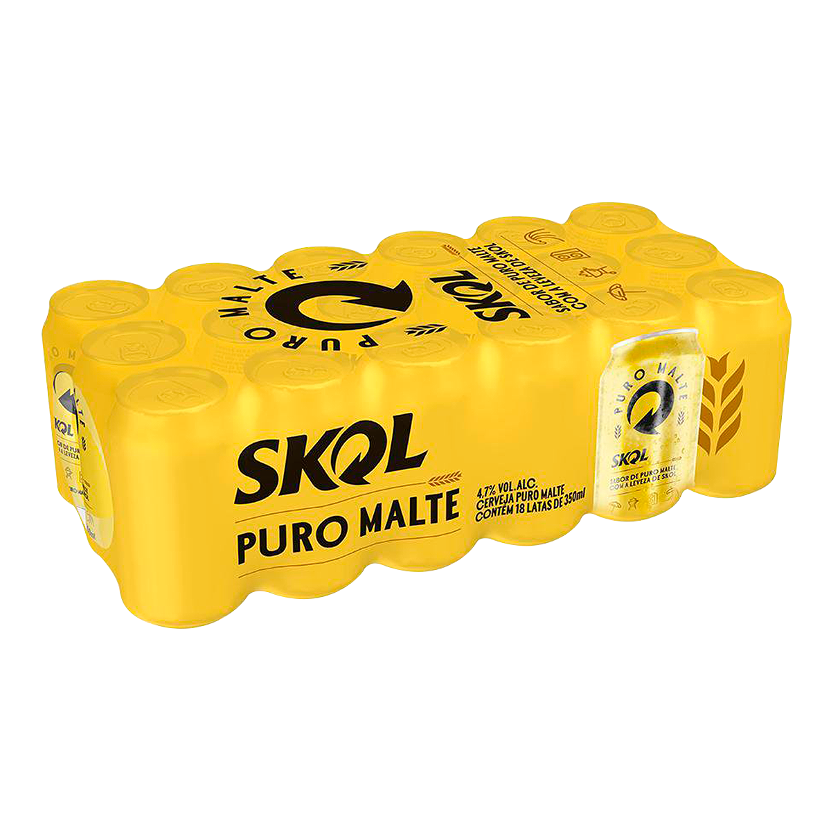 Cerveja Puro Malte Skol Lata 350ml - Pack C/18 Unidades