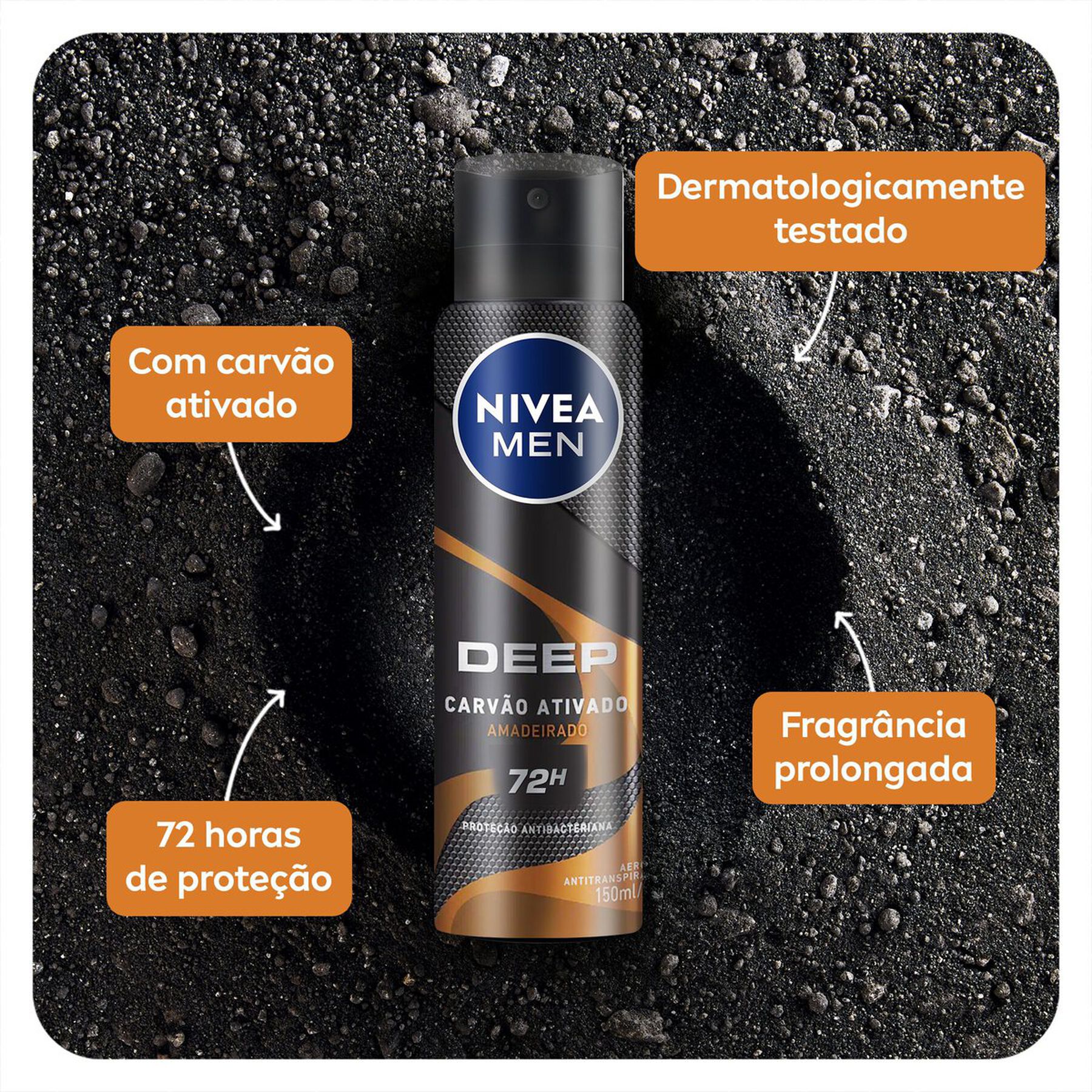 Antitranspirante Aerossol Carvão Ativado Amadeirado Deep Nivea Men 150ml