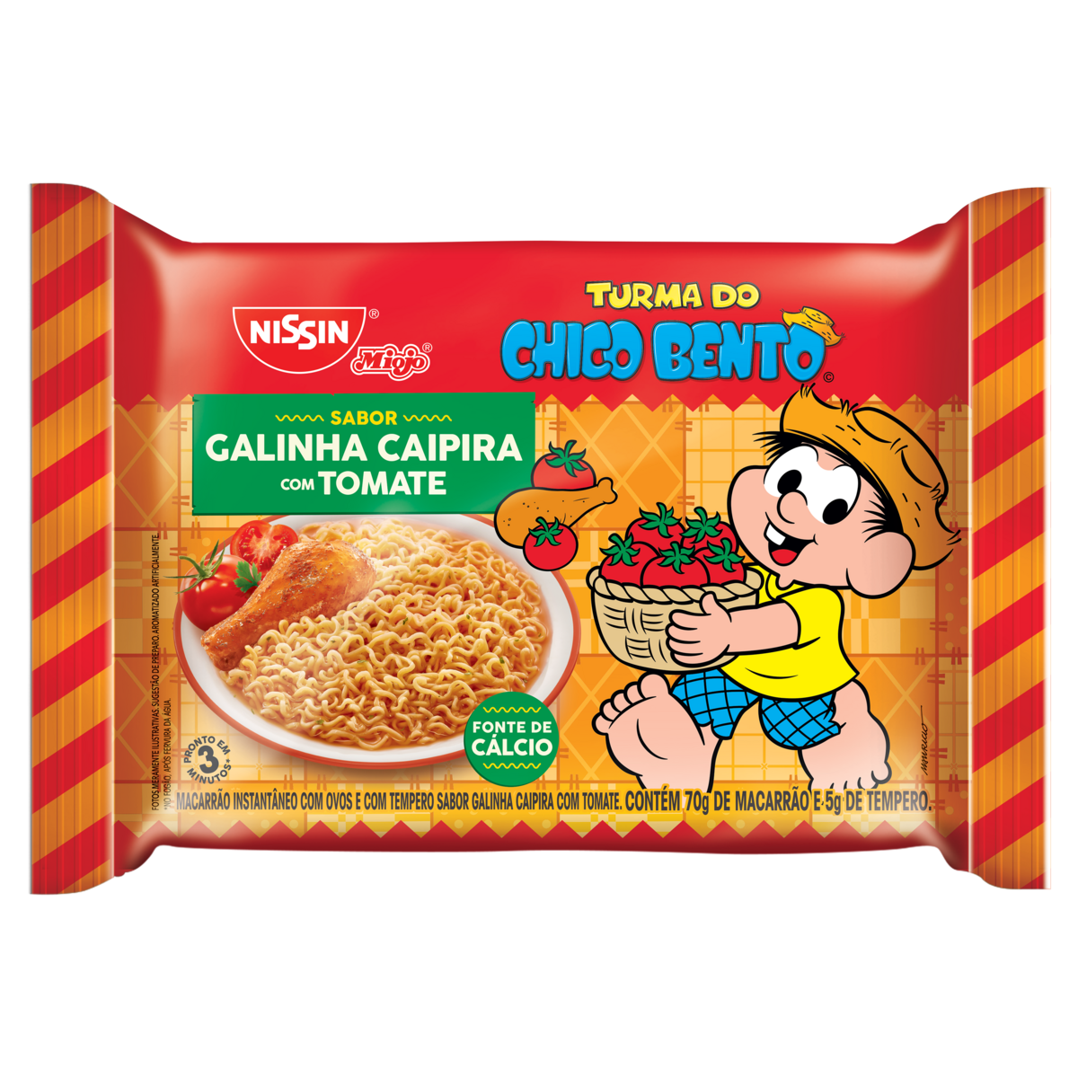 Macarr&atilde;o Instant&acirc;neo Galinha Caipira com Tomate Turma do Chico Bento Nissin Miojo Pacote 75g
