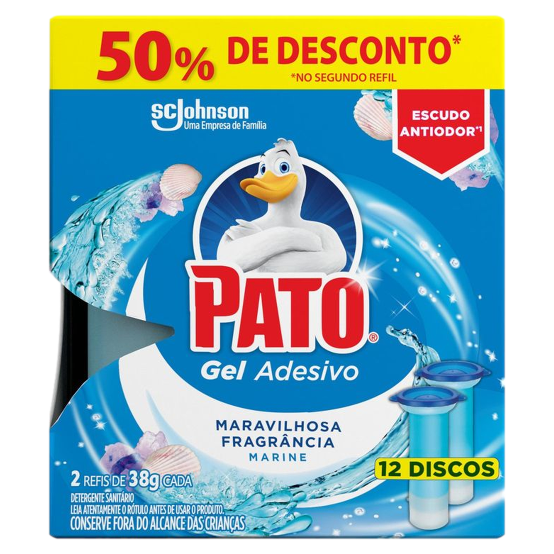 Detergente Sanitário Gel Adesivo Marine Pato C/2 Unidades 38g Cada - Embalagem Grátis 50% de Desconto no Segundo Refil