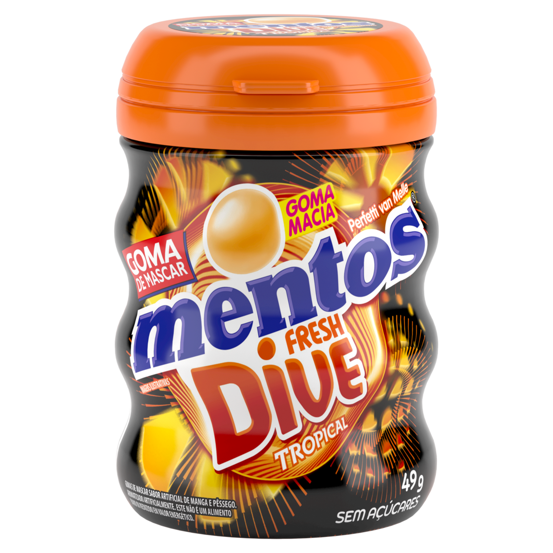 Goma de Mascar Dive Tropical Sem A&ccedil;&uacute;car Mentos Fresh Pote 49g