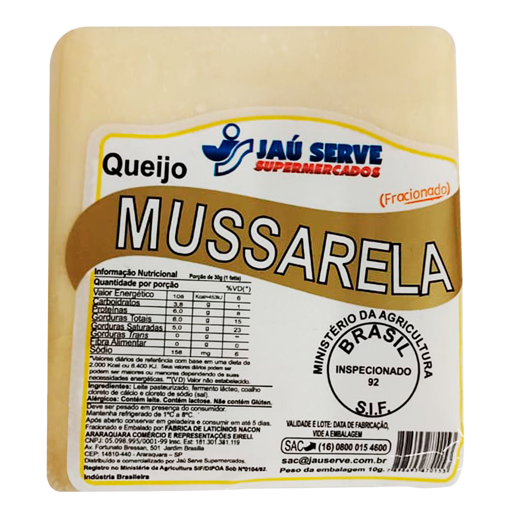 Queijo Mussarela Jaú Serve Pedaço aprox. 300g