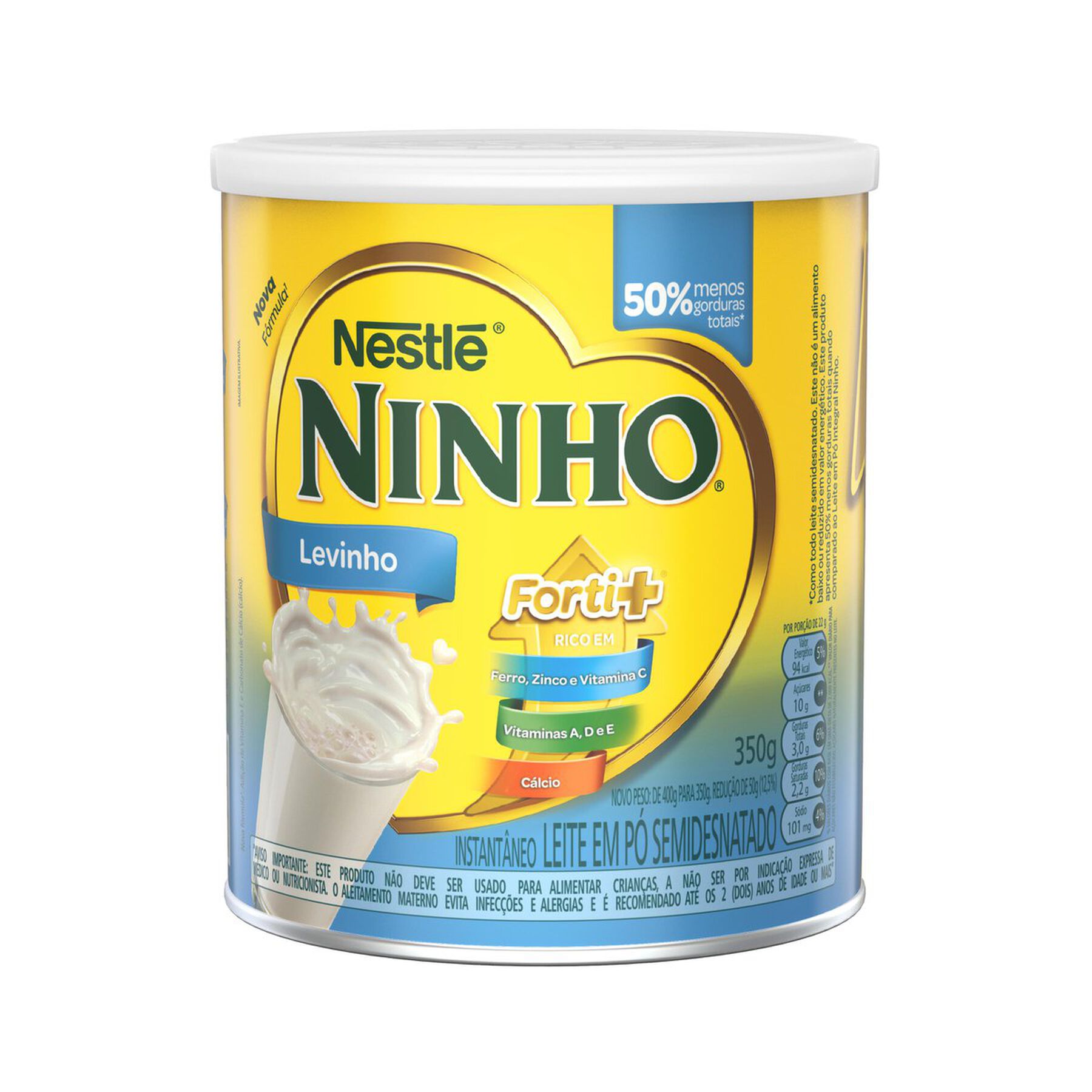 Leite em Pó Instantâneo Semidesnatado Levinho Ninho Forti+ Nestlé Lata 350g
