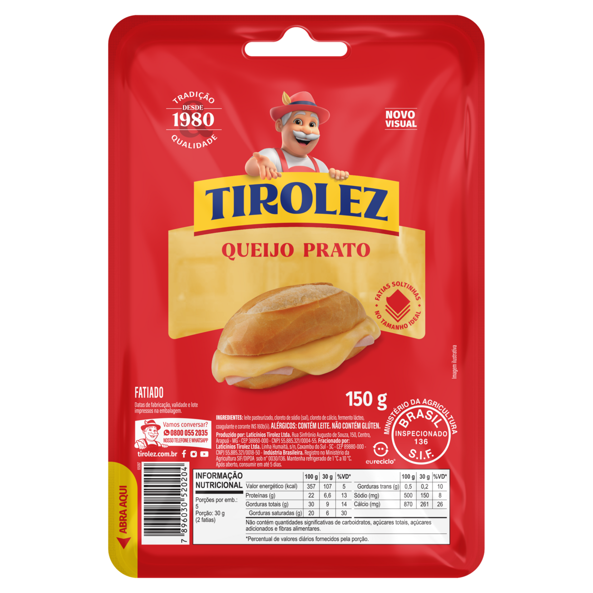Queijo Prato Fatiado Tirolez 150g