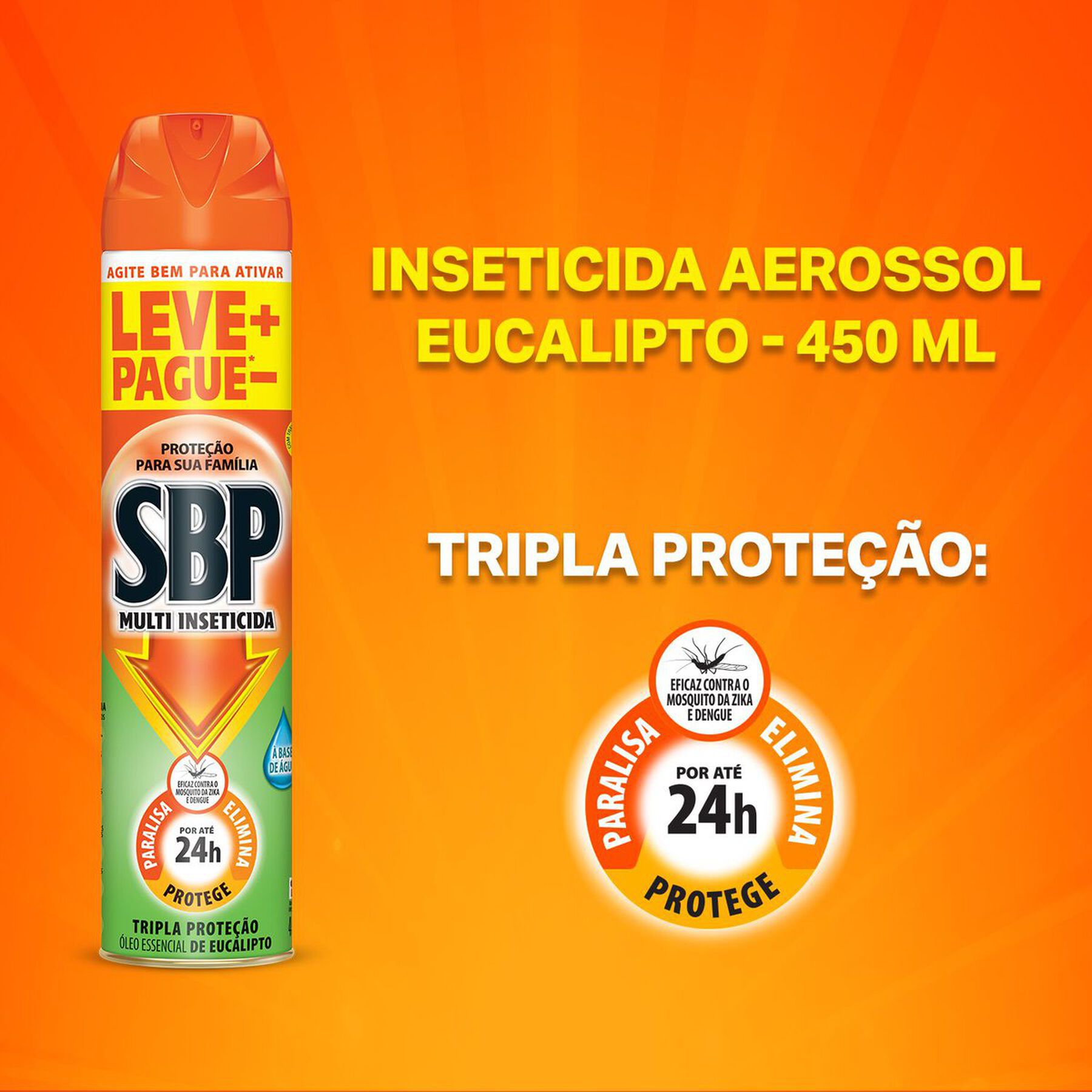 Multi-Inseticida Aerossol Óleo de Eucalipto SBP Frasco 450ml Grátis 150ml