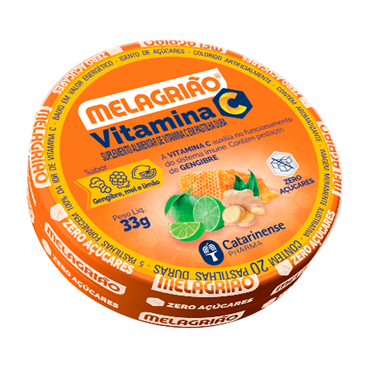 Vitamina C Gengibre, Mel e Lim&atilde;o Melagri&atilde;o Lata 33g C/20 Unidades