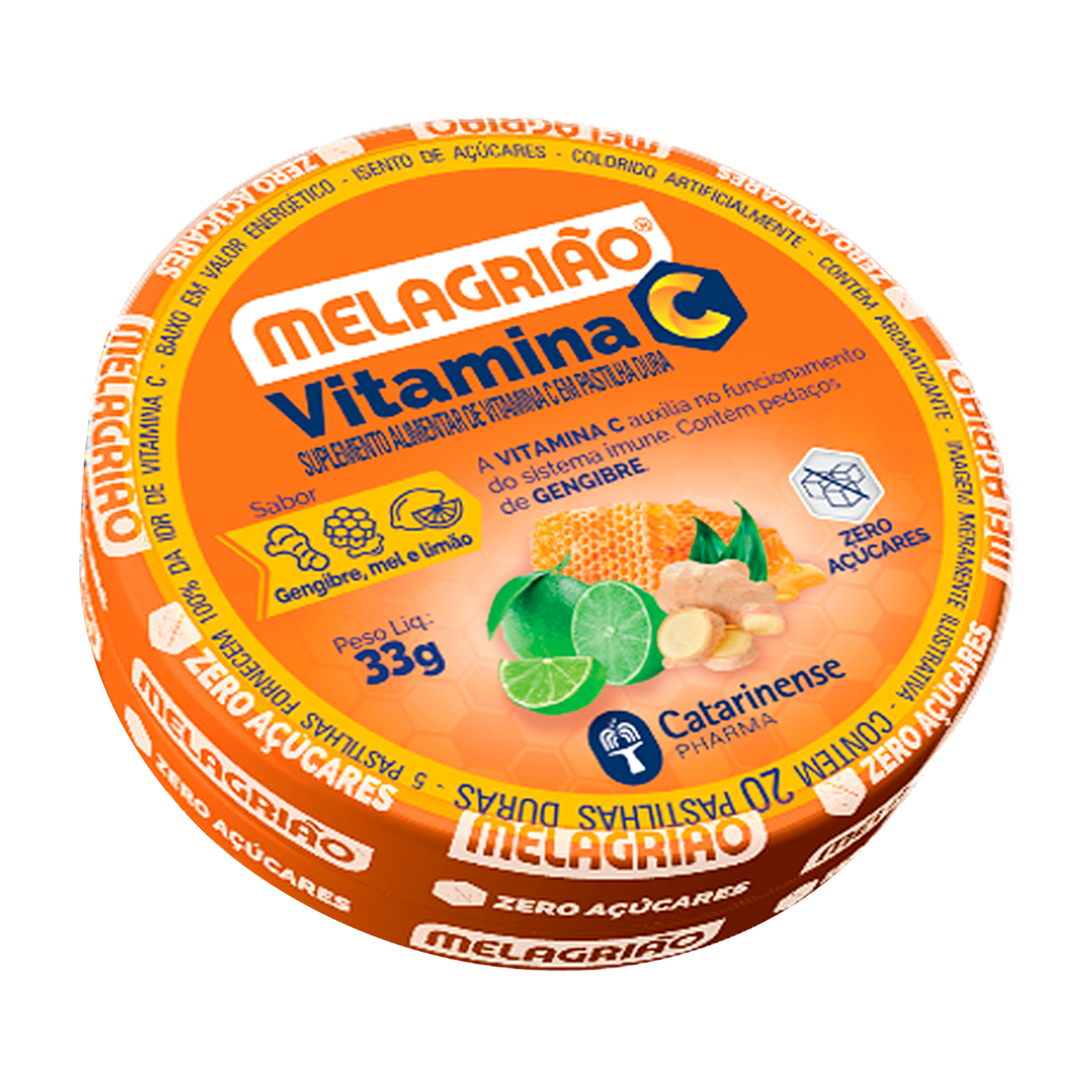 Vitamina C Gengibre, Mel e Lim&atilde;o Melagri&atilde;o Lata 33g C/20 Unidades