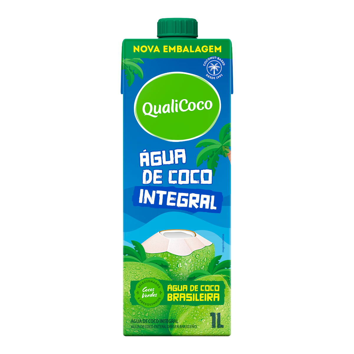 &Aacute;gua de Coco Integral QualiCoco Caixa com Tampa 1l