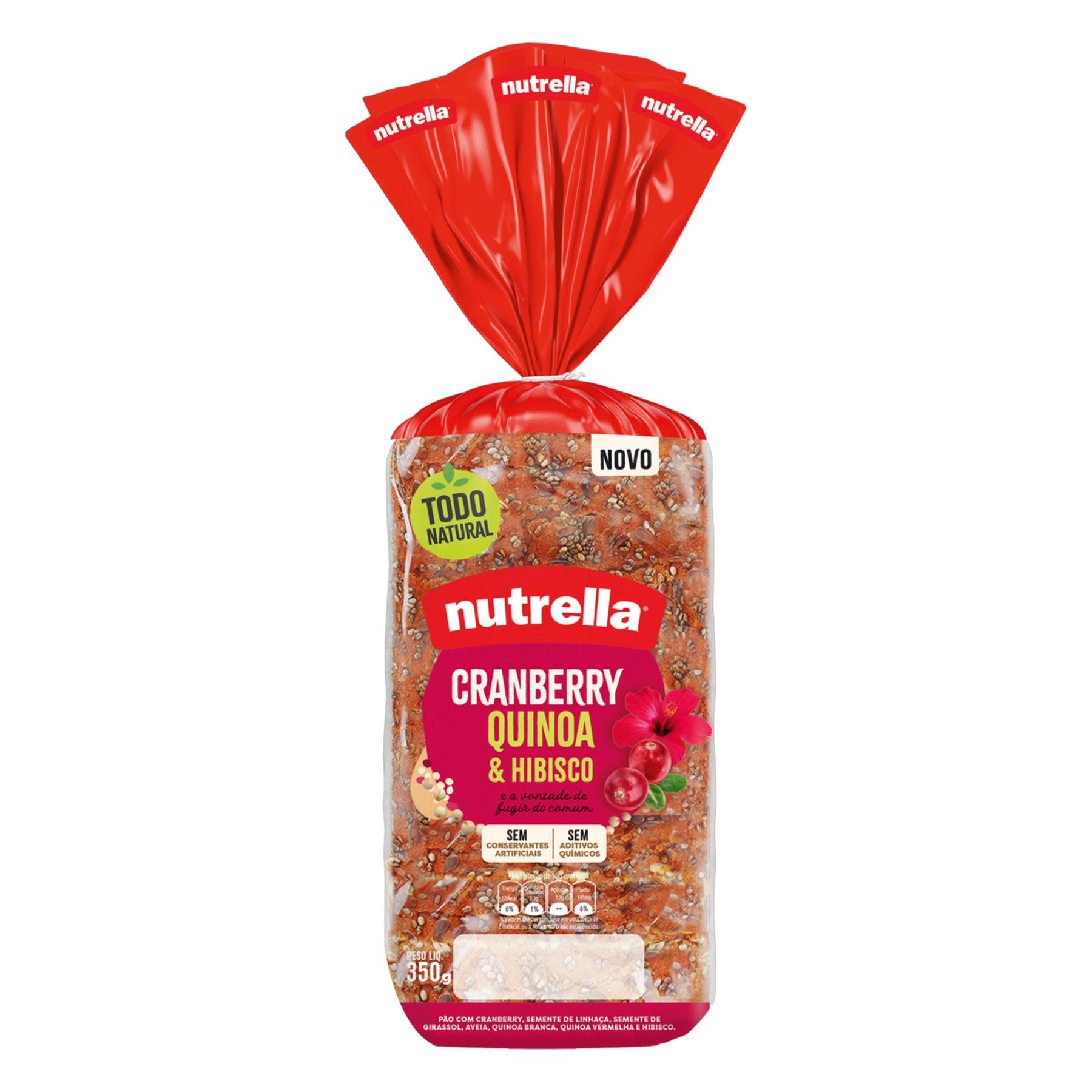 Pão Cranberry, Quinoa e Hibisco Nutrella Pacote 350g