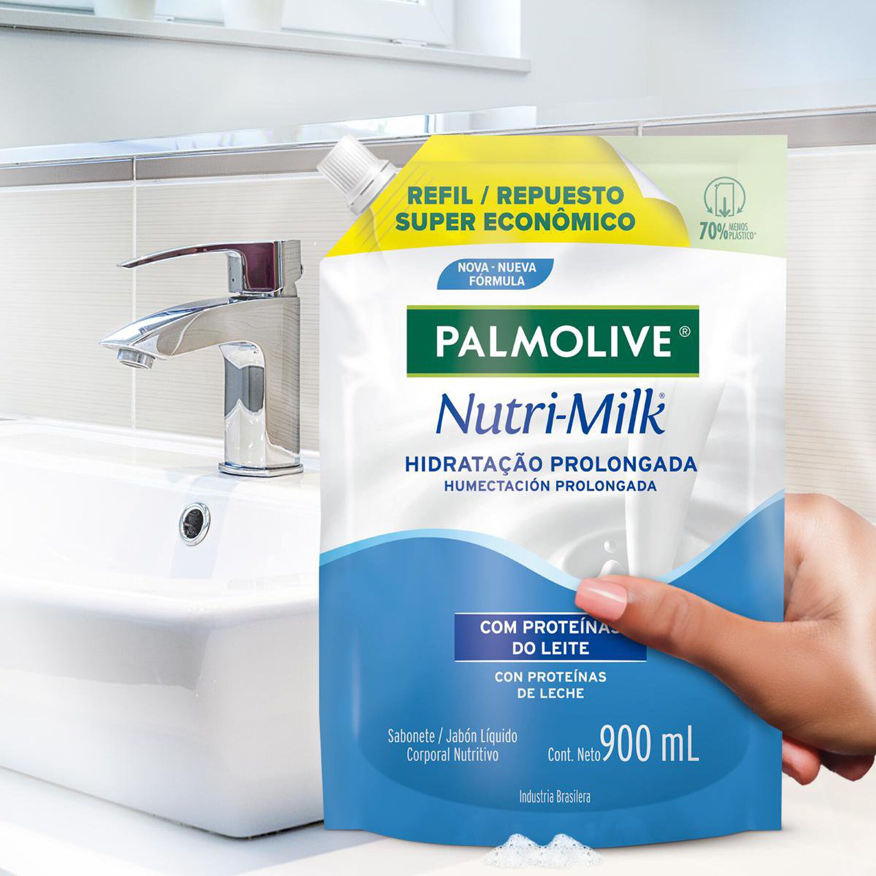 Sabonete L&iacute;quido Hidrata&ccedil;&atilde;o Prolongada Nutri-Milk Palmolive Sach&ecirc; 900ml Refil - Embalagem Refil Super Econ&ocirc;mico