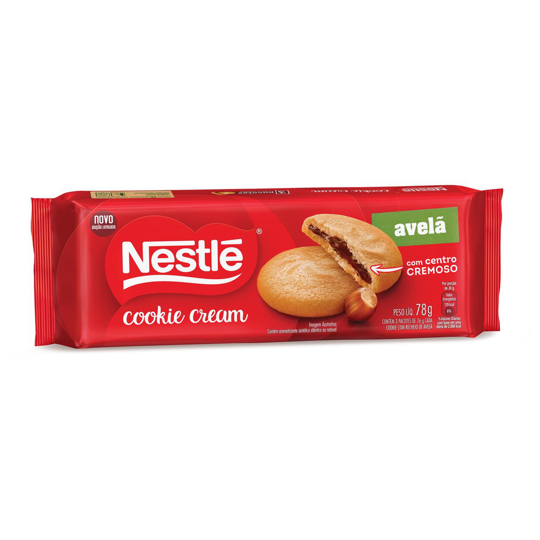 Biscoito Cookie Cream Recheio Avel&atilde; Nestl&eacute; Pacote 78g
