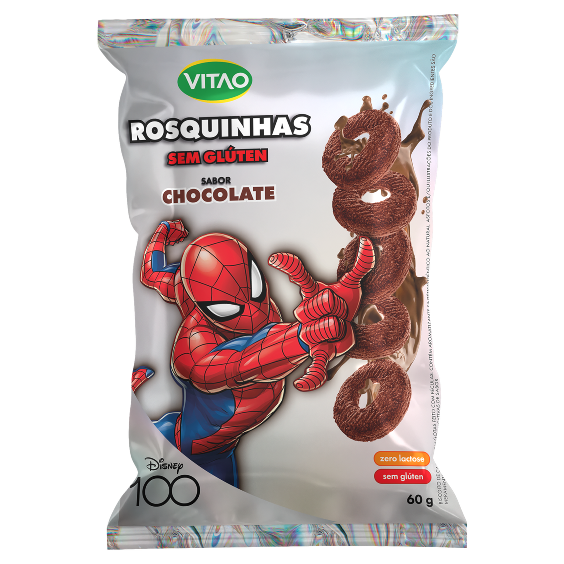 Biscoito Rosquinha Chocolate Vitao Pacote 60g - Embalagem Edi&ccedil;&atilde;o Especial Disney 100 Homem-Aranha
