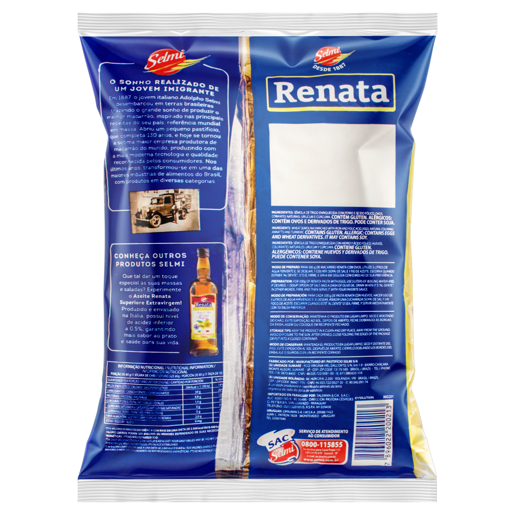 Macarrão de Sêmola com Ovos Pena Renata Pacote 500g