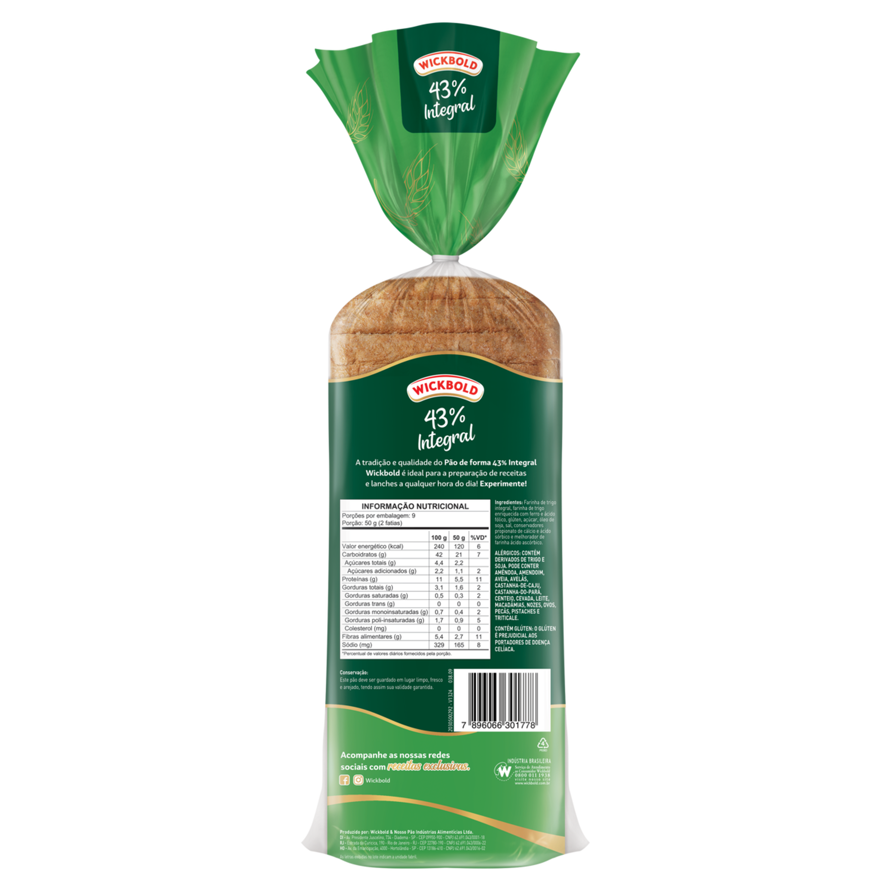 Pão de Forma Integral Viva Integralmente Wickbold Premium Pacote 450g