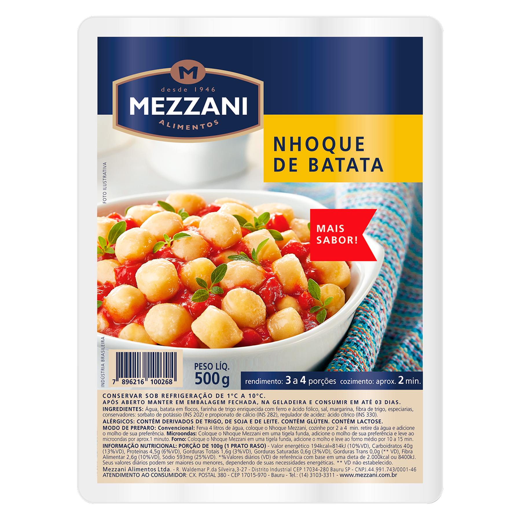 Nhoque Mezzani Pacote 500g&nbsp;