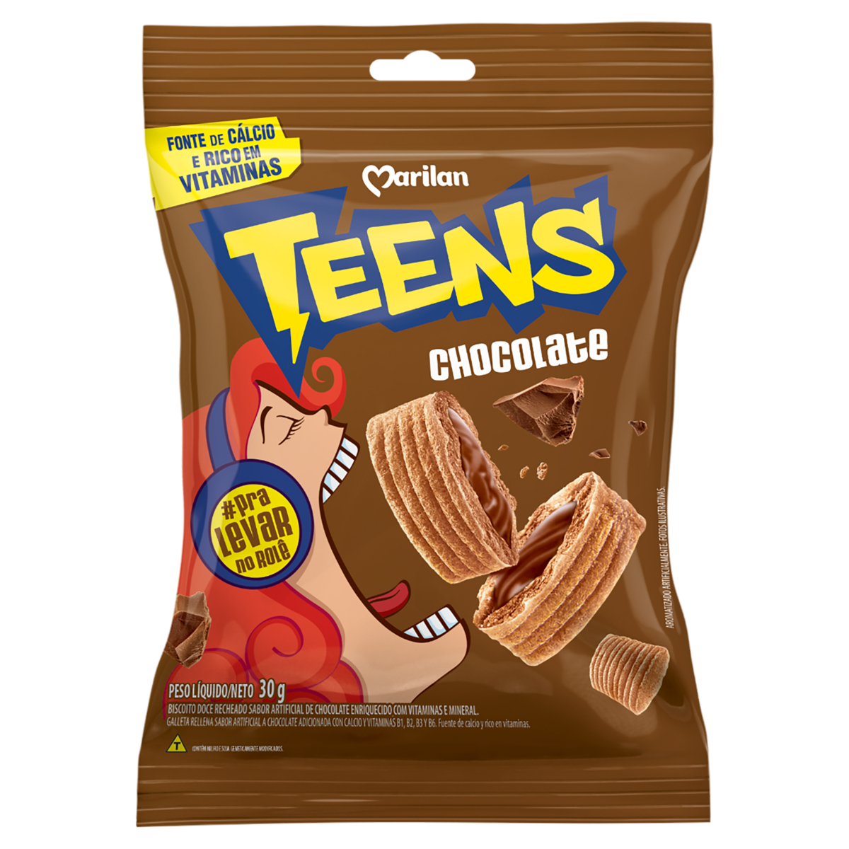 Biscoito Recheio Chocolate Teens Marilan Pacote 30g