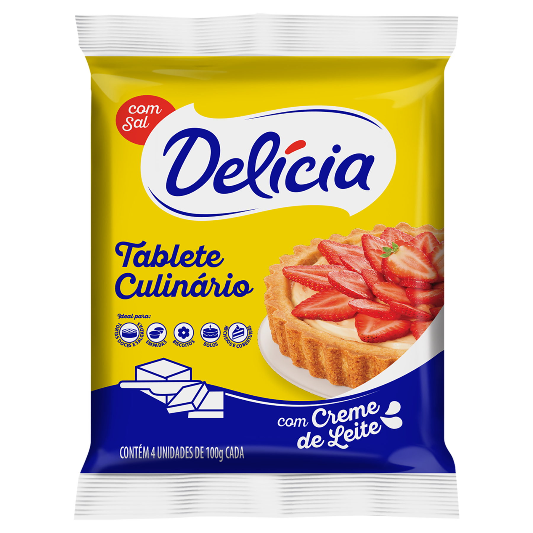 Margarina com Creme de Leite e Sal Tablete Culin&aacute;rio Del&iacute;cia Pacote 400g C/4 Unidades