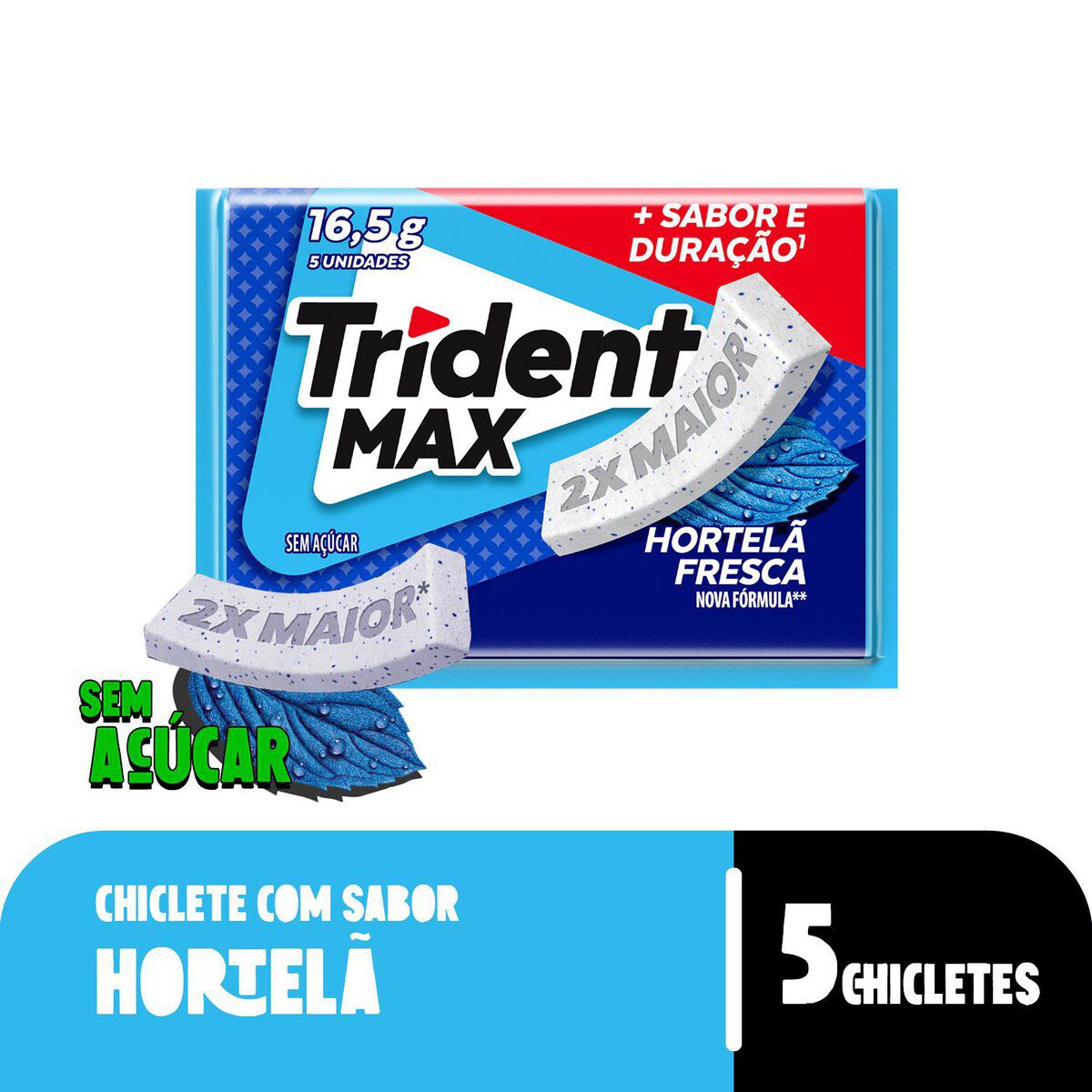 Chiclete Trident Max Hortel&atilde; Fresca Sem A&ccedil;&uacute;car 16g -Embalagem com 5 unid.