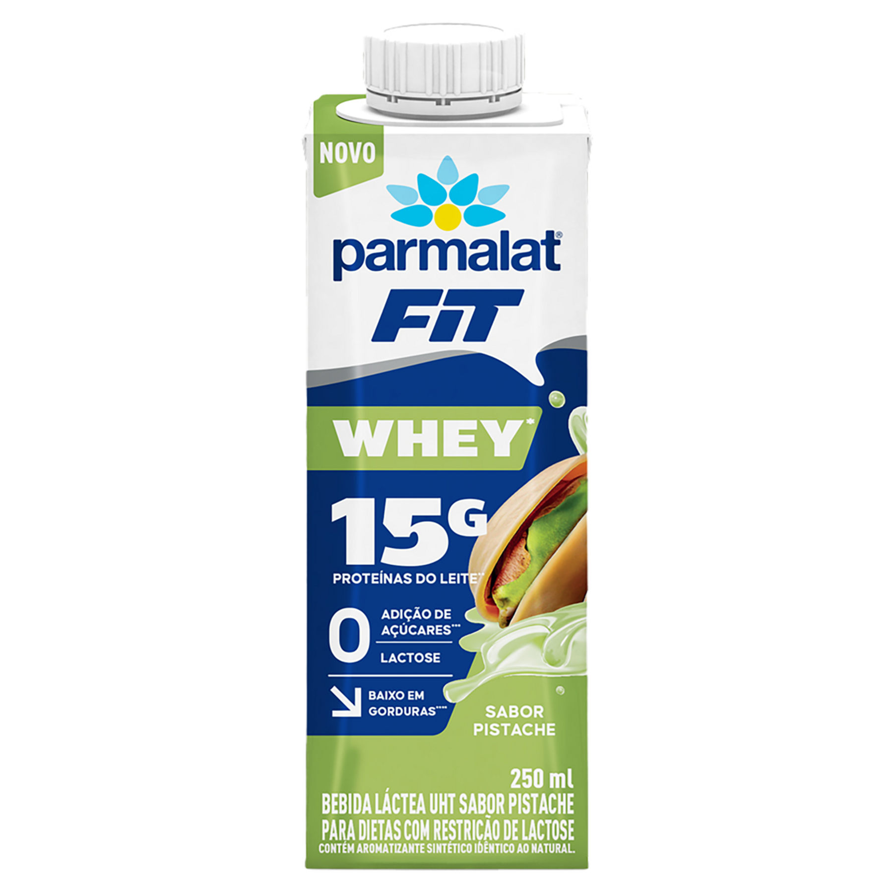 Bebida L&aacute;ctea UHT Pistache Zero Lactose Parmalat Fit Whey Caixa 250ml