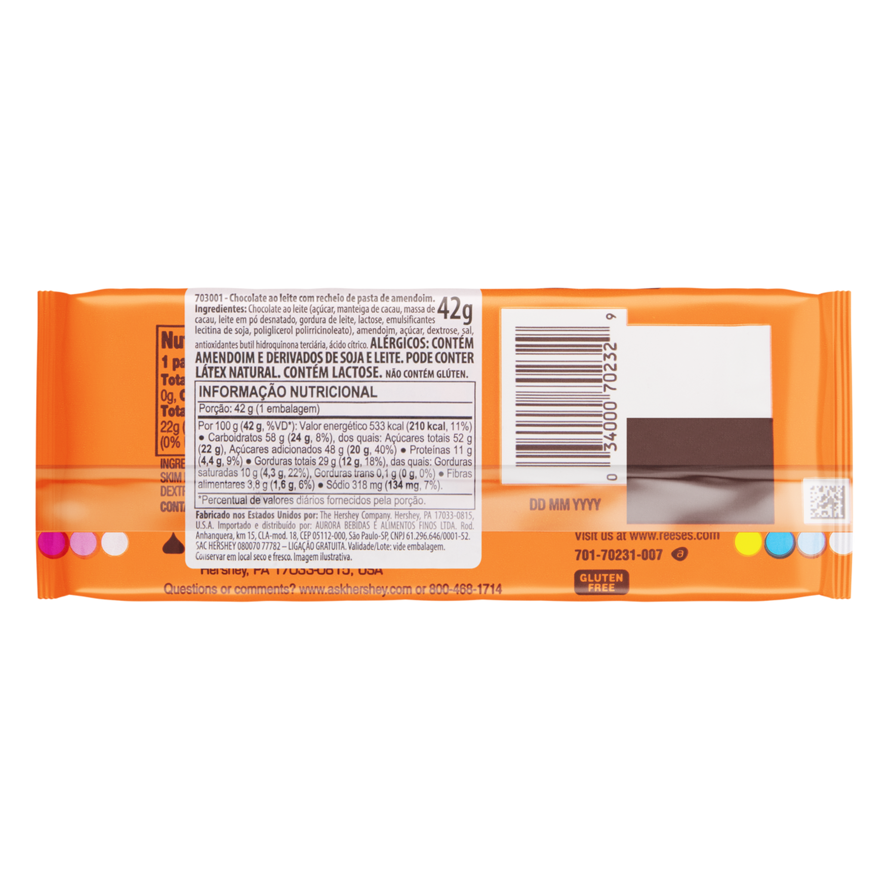 Chocolate ao Leite Recheio Pasta de Amendoim Reese's 42g Pacote C/2 Unidades