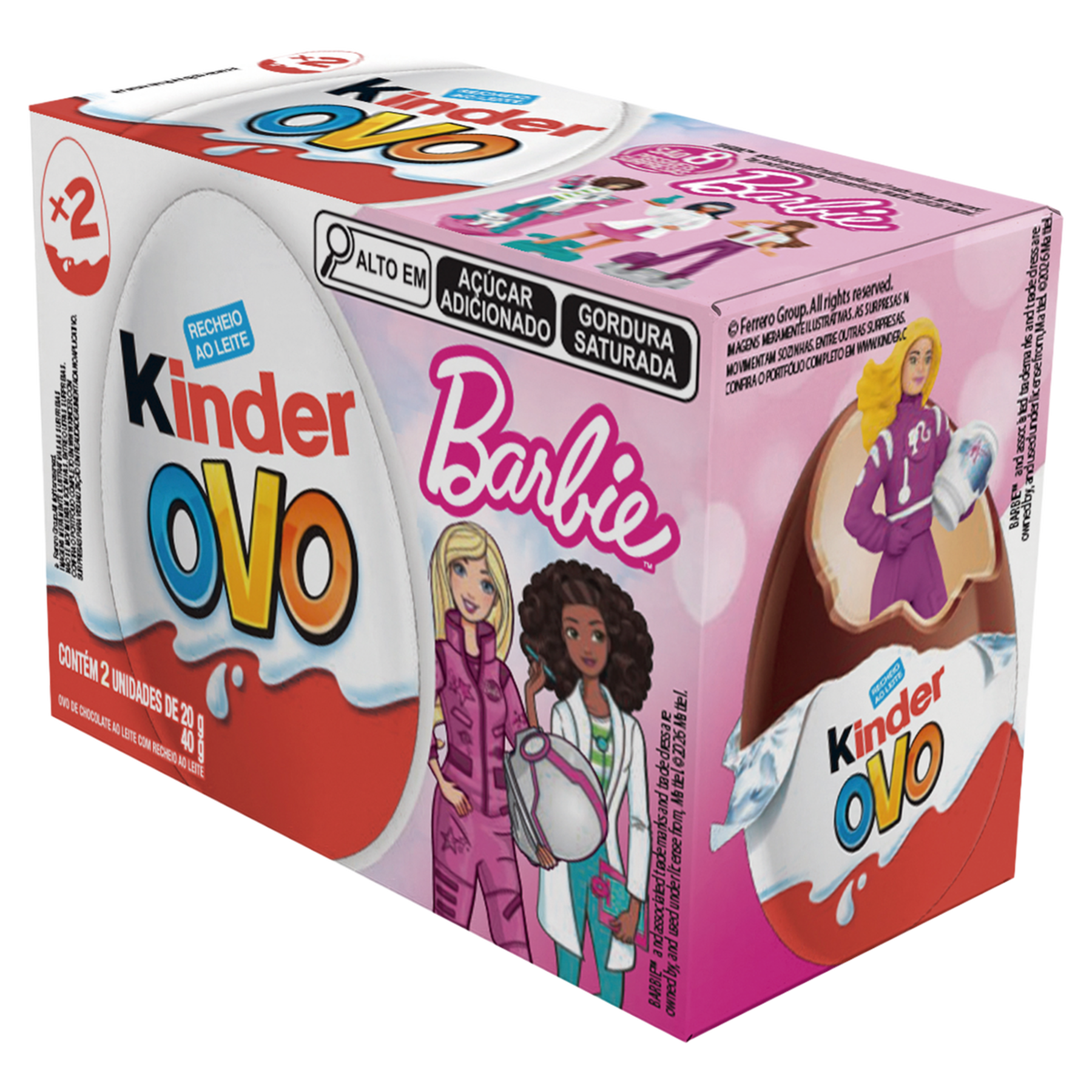 Chocolate Recheio ao Leite Barbie Kinder Ovo Caixa 40g C/2 Unidades