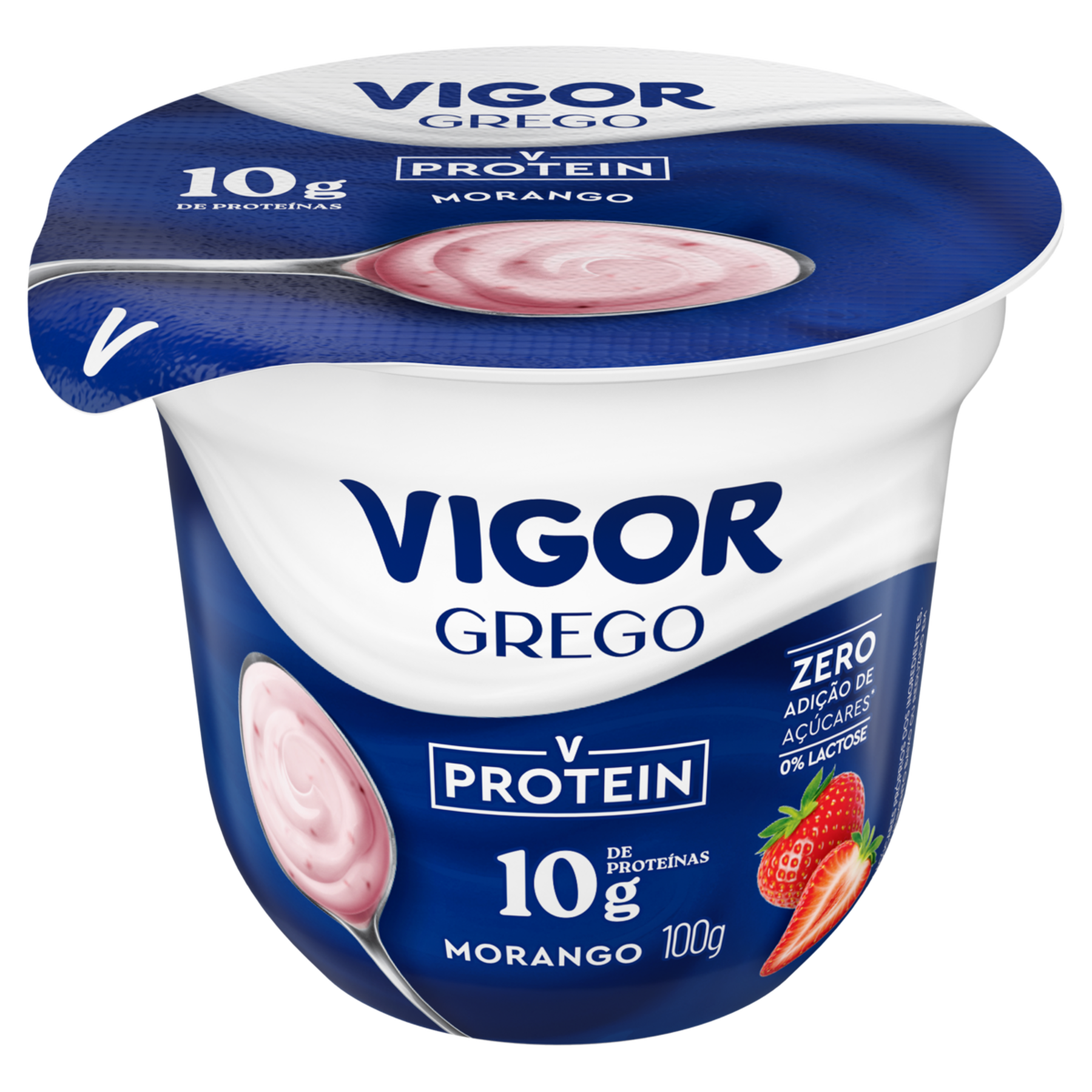 Iogurte Parcialmente Desnatado Grego Morango Zero Protein Vigor Pote 100g