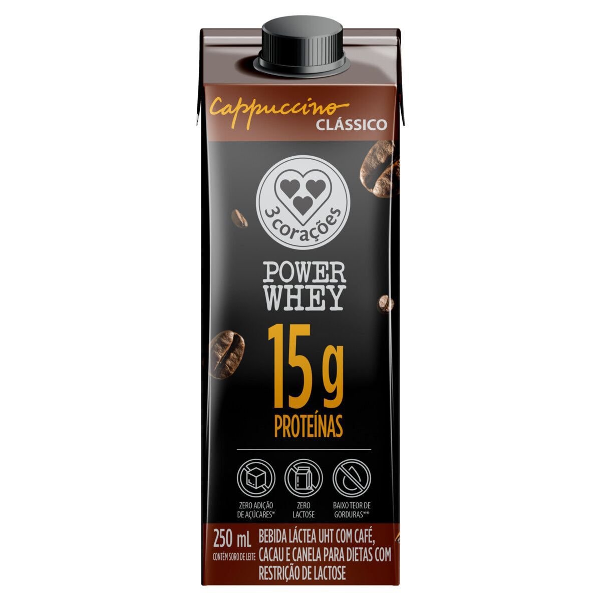 Bebida L&aacute;ctea UHT Cappuccino Cl&aacute;ssico Power Whey 3 Cora&ccedil;&otilde;es Caixa 250ml