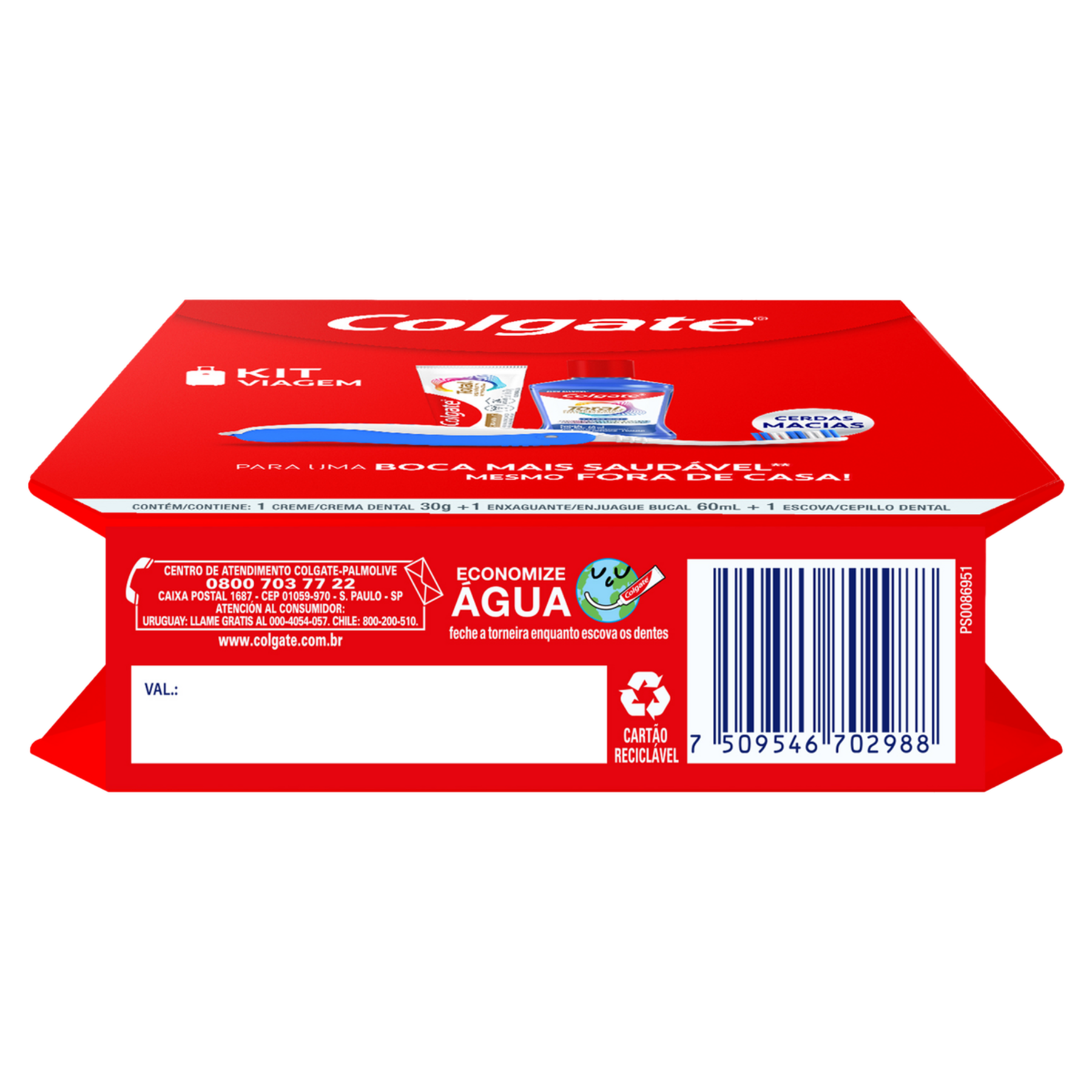 Kit Estojo + Creme Dental Antic&aacute;rie Original Mint 30g + Enxaguante Bucal Antibacteriano Clean Mint 60ml Preven&ccedil;&atilde;o Ativa + Escova Dental Macia Cabe&ccedil;a Normal Colgate Total&nbsp;