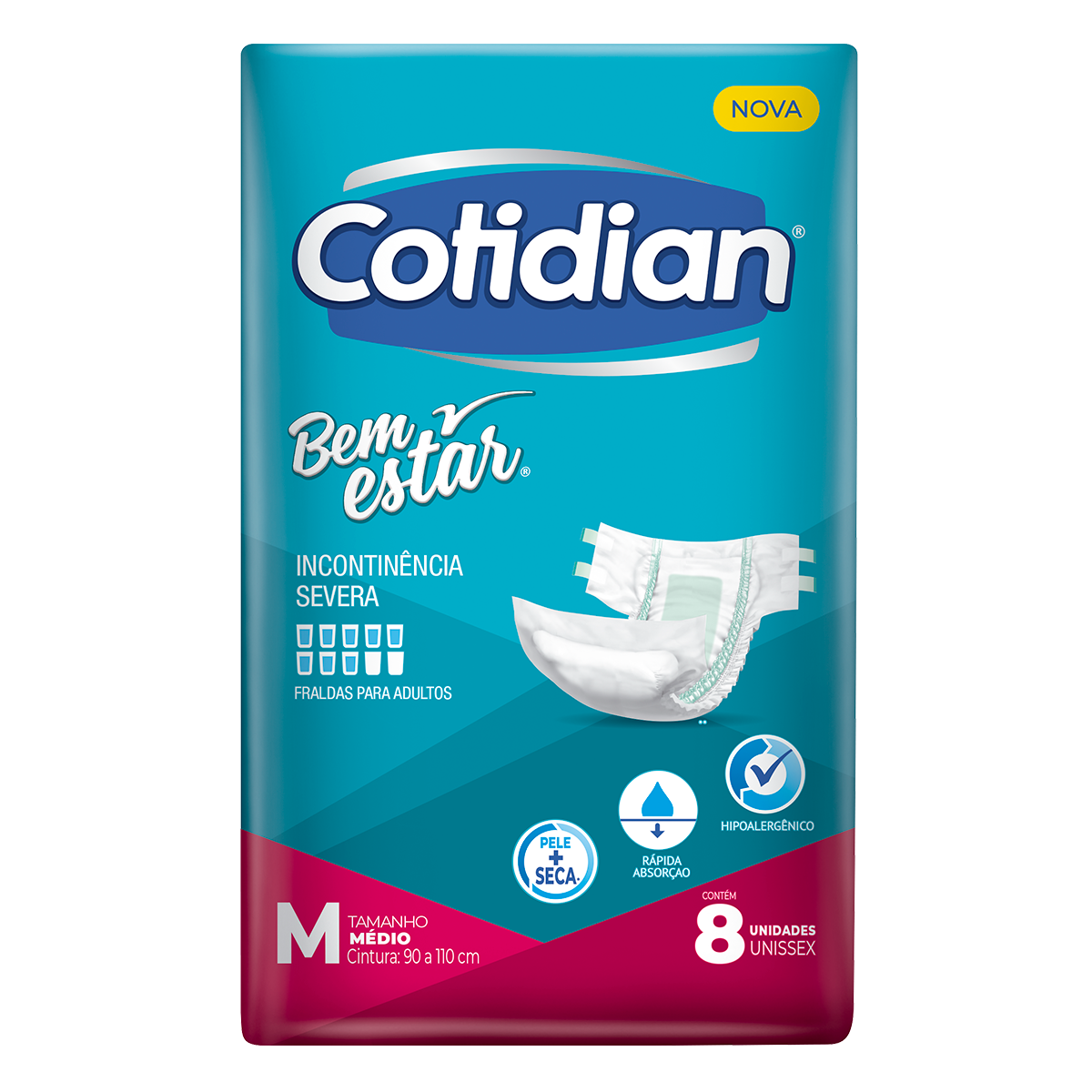 Fralda Geri&aacute;trica Bem Estar Cotidian Tamanho M C/8 Unidades