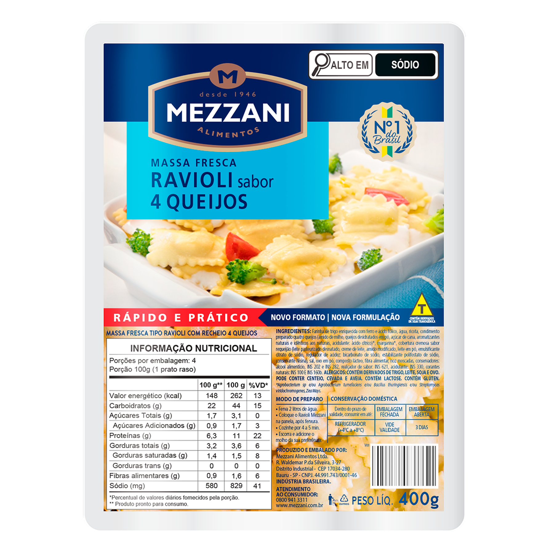 Ravioli 4 Queijos Mezzani Bandeja 400g