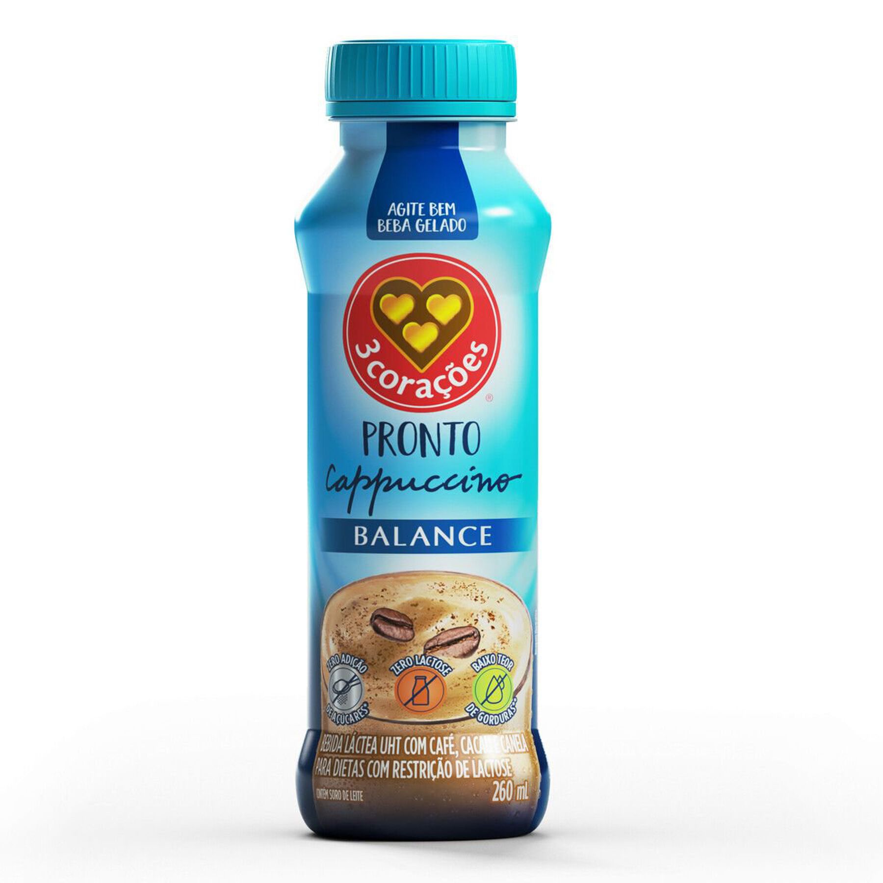 Bebida Láctea Cappuccino Balance Zero Lactose 3 Corações Frasco 260ml