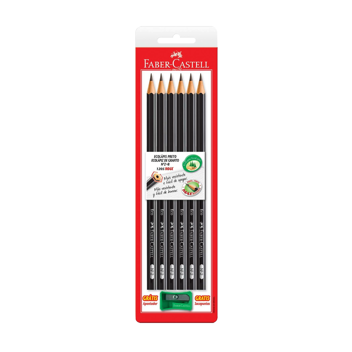 L&aacute;pis Grafite Sextavado Ecol&aacute;pis Preto Faber Castell C/6 Unidades