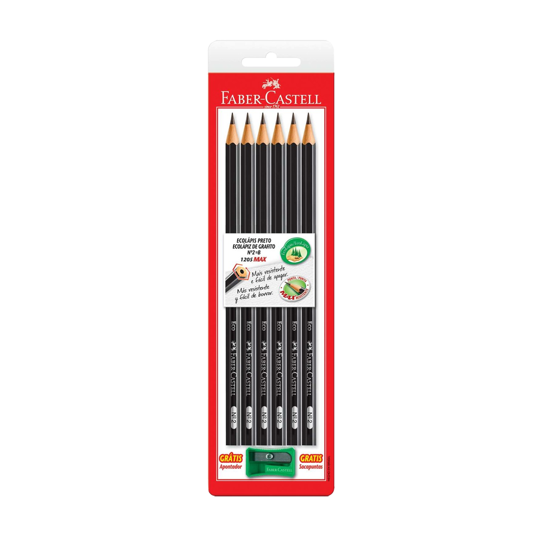 L&aacute;pis Grafite Sextavado Ecol&aacute;pis Preto Faber Castell C/6 Unidades