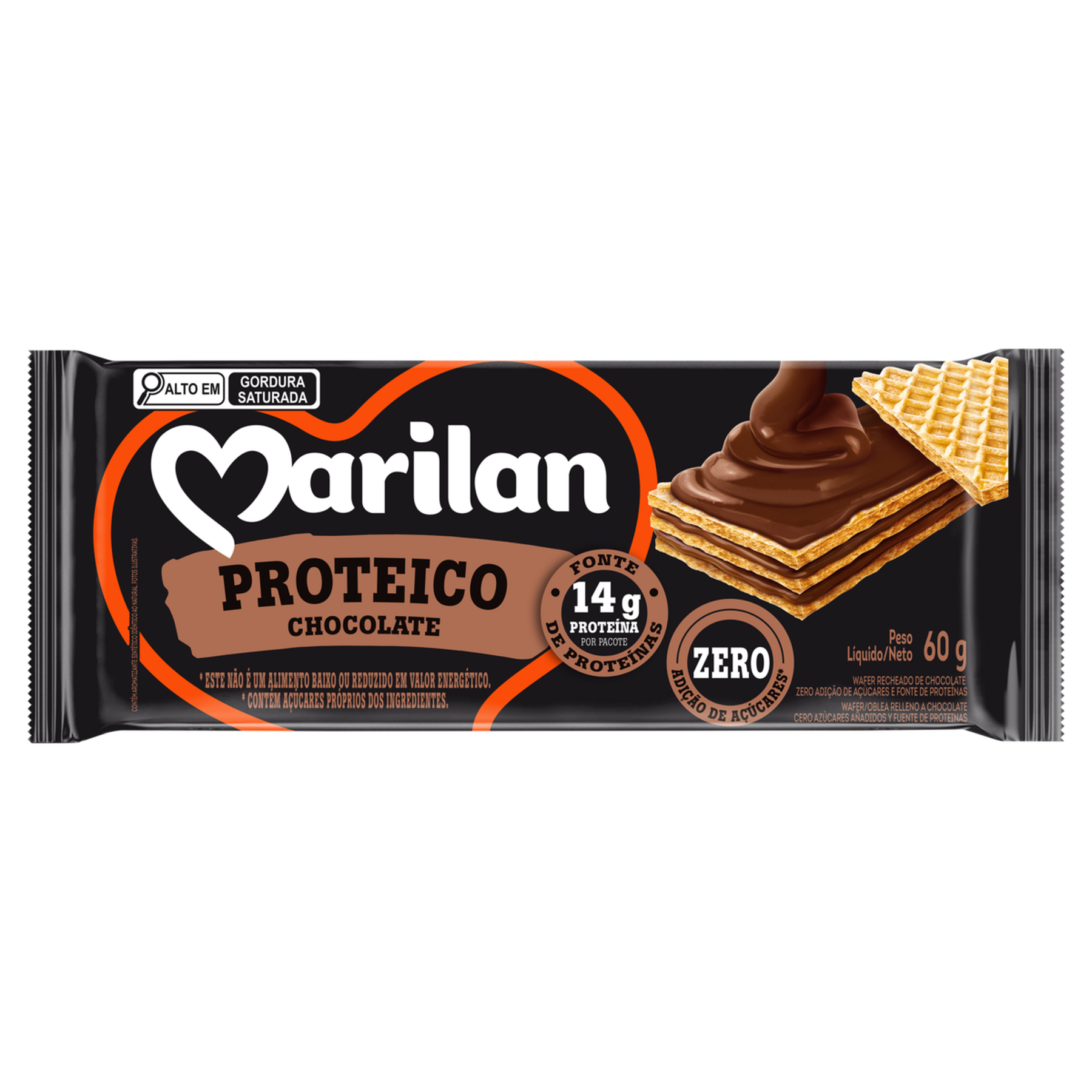 Biscoito Wafer Proteico Recheio Chocolate Marilan Pacote 60g