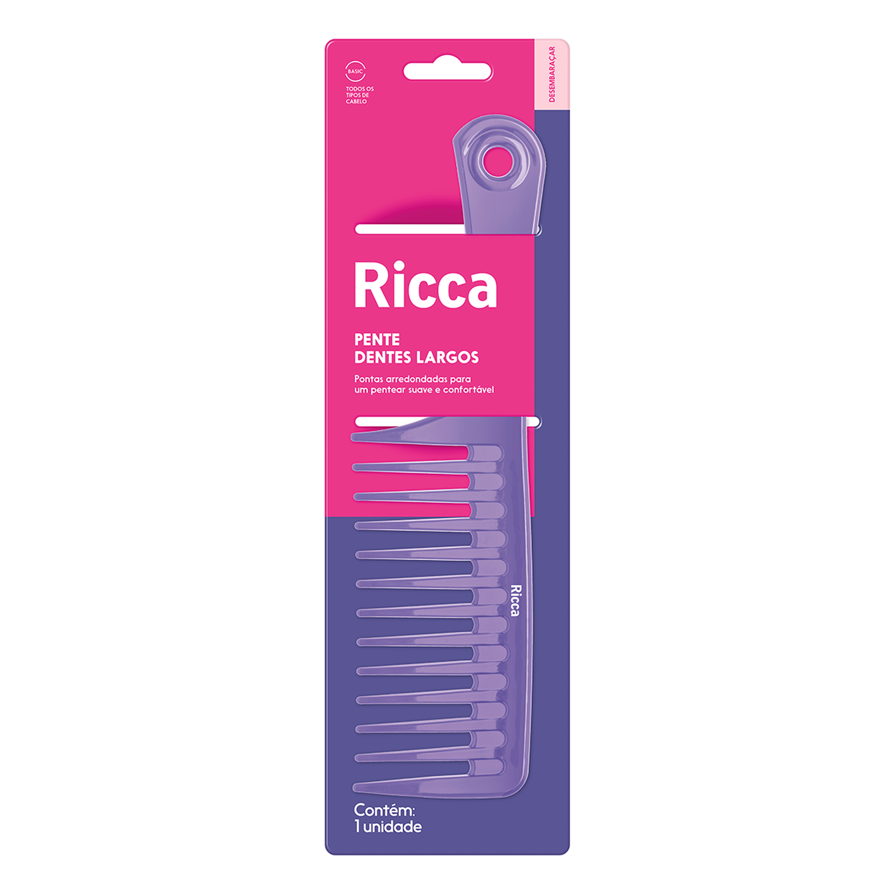 Pente para Cabelo Basic Dentes Largos Ricca Ref. 990 - Sortido