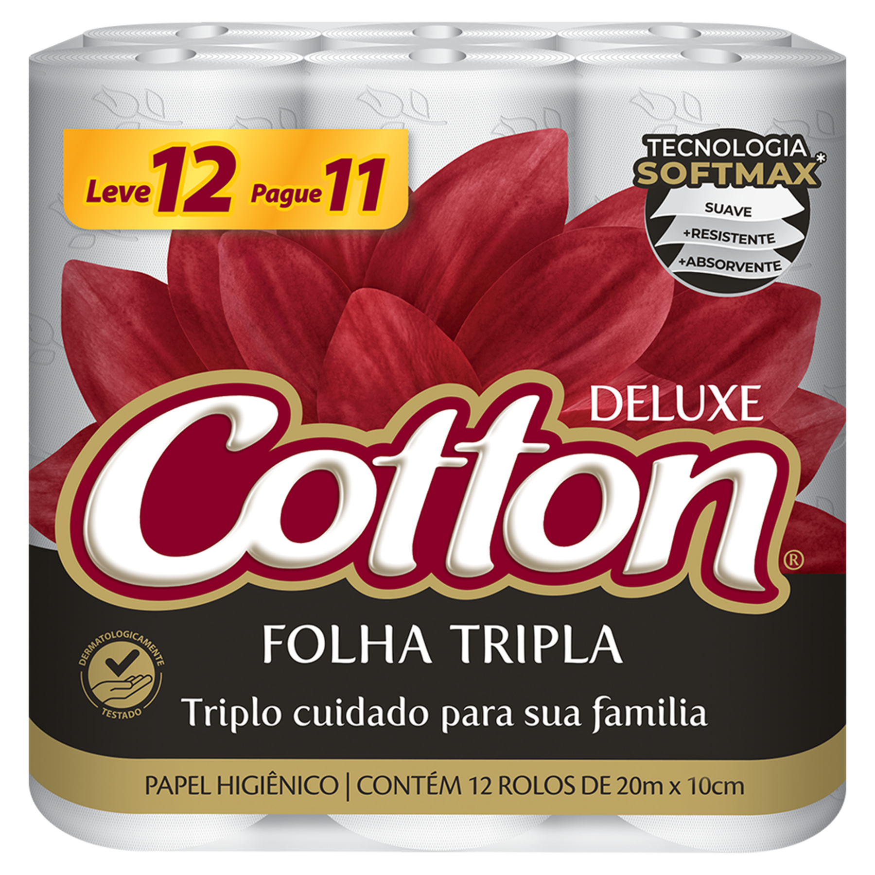 Papel Higi&ecirc;nico Folha Tripla Neutro Deluxe Cotton 20m Pacote Leve 12 Pague 11 Unidades