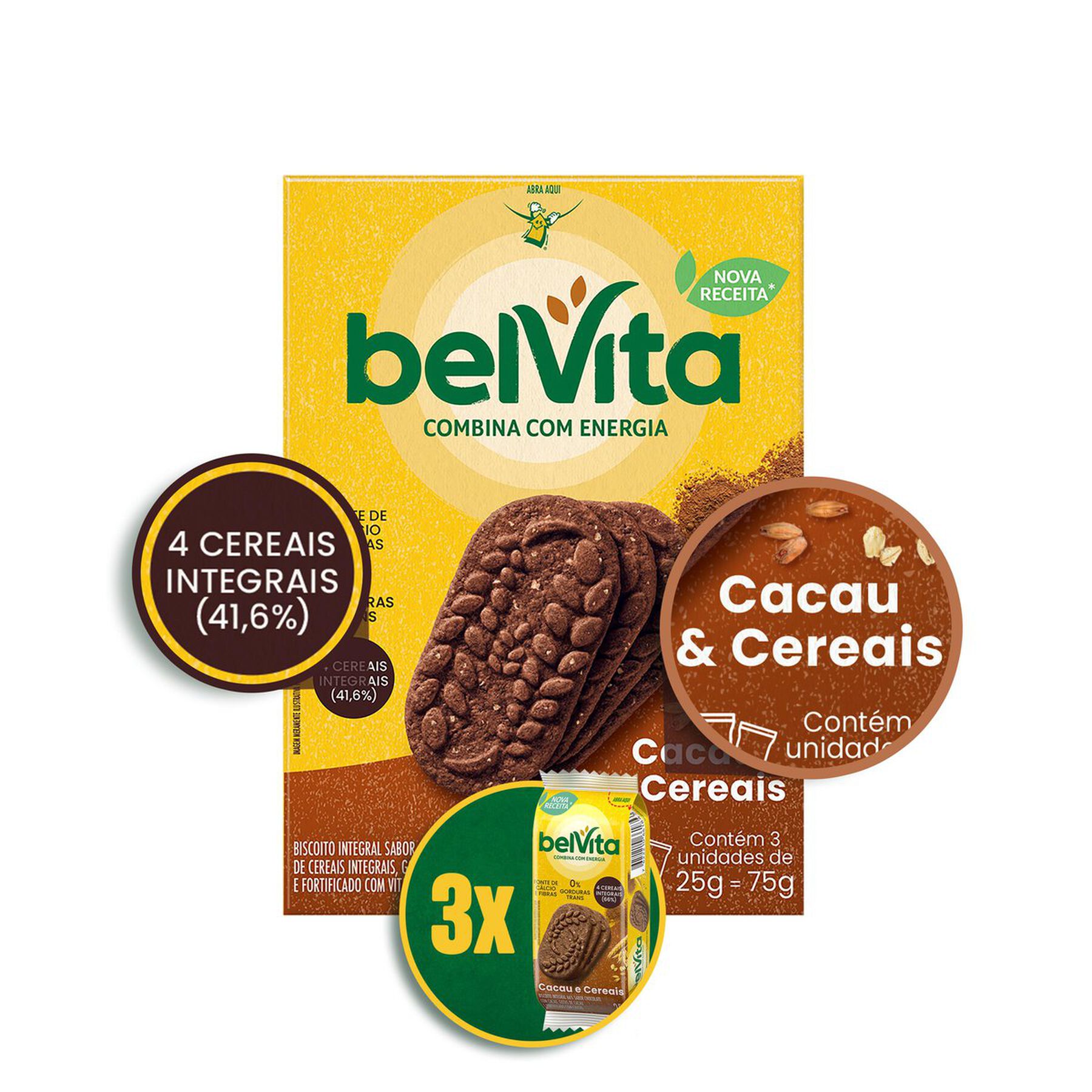 Biscoito Integral Cacau & Cereais Belvita Caixa 75g 3 Unidades