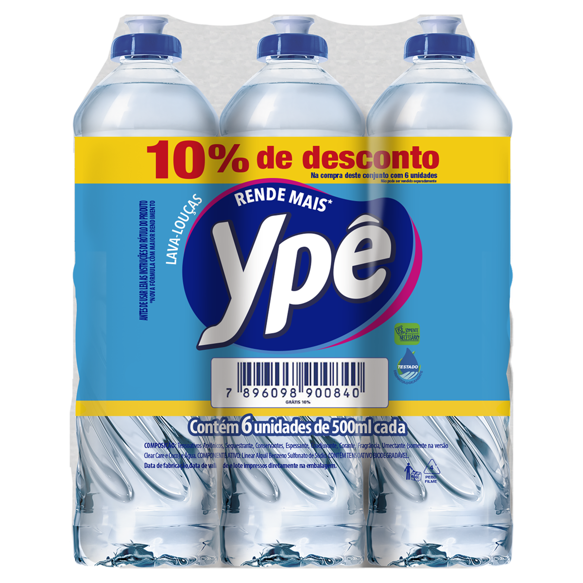 Detergente L&iacute;quido Yp&ecirc; Clear 500ml Com 6 10% Desconto